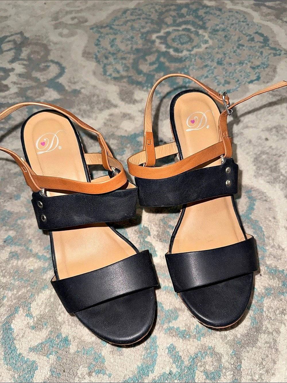 Heart in D Black & Brown Wedge Sandals